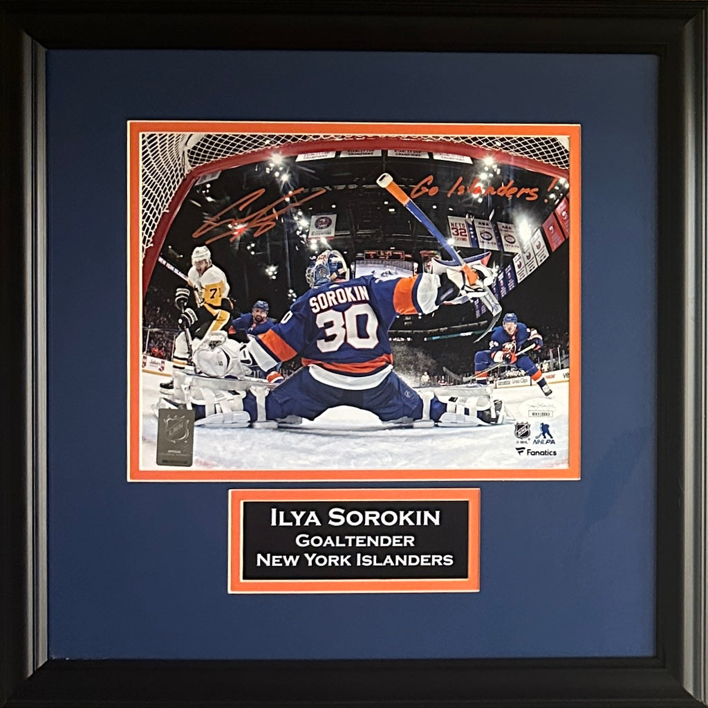 Ilya Sorokin signed inscribed framed 8x10 photo NHL New York Islanders JSA COA