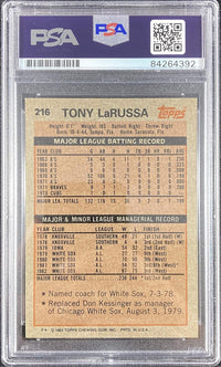 Tony LaRussa auto card 1983 Topps #216 Chicago White Sox PSA Encapsulated