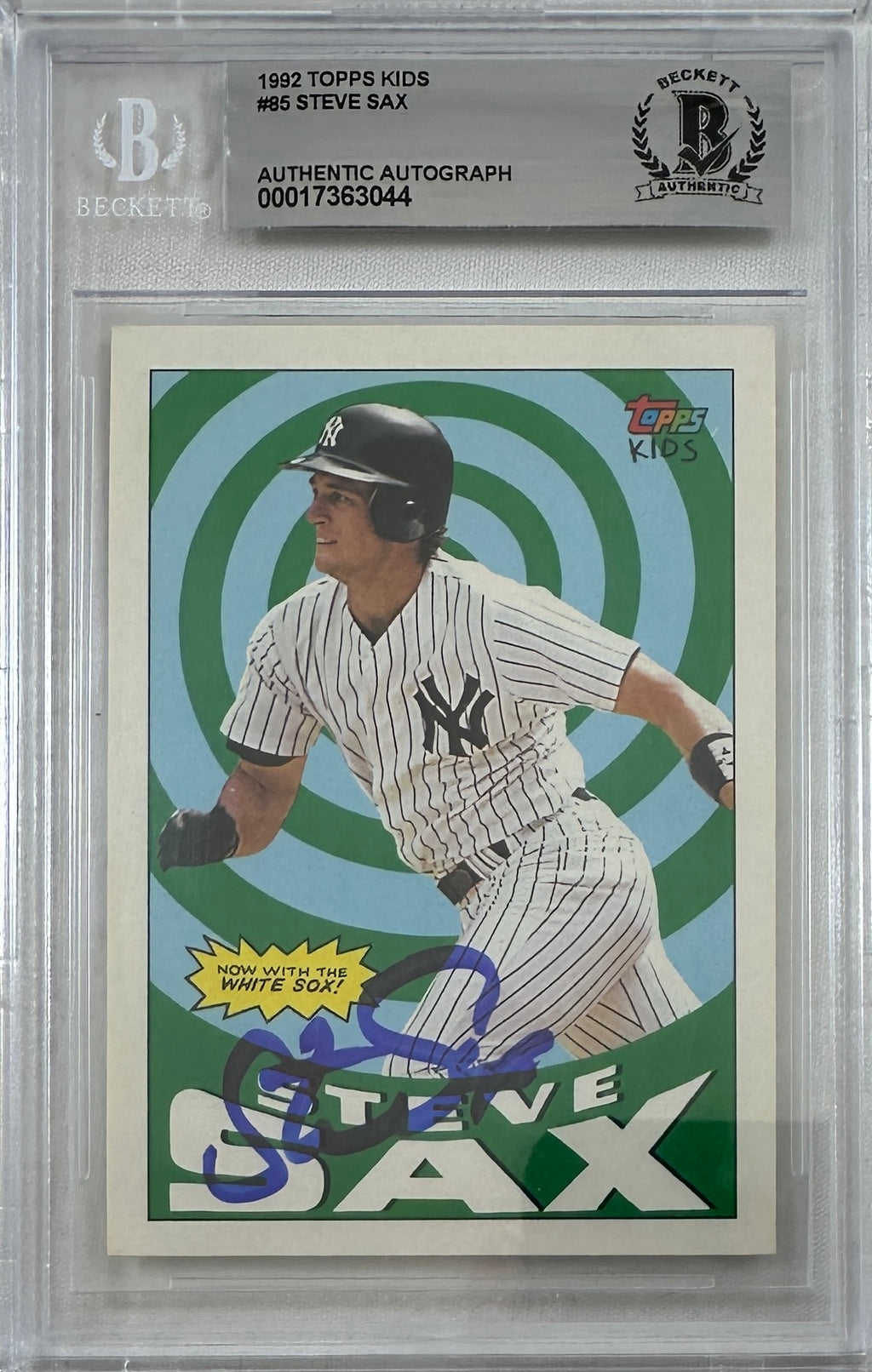 Steve Sax auto signed card 1992 Topps #85 MLB New York Yankees BAS Encap