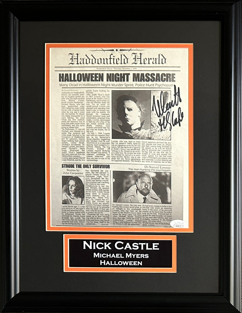 Nick Castle autographed signed inscribed framed 8x10 newspaper Halloween JSA COA