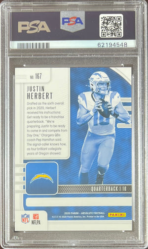 Justin Herbert GEM MINT 10 2020 Panini Absolute RC PSA Encap Los Angeles Chargers