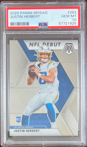 Justin Herbert GEM MINT 10 2020 Panini Mosaic RC PSA Encap Los Angeles Chargers