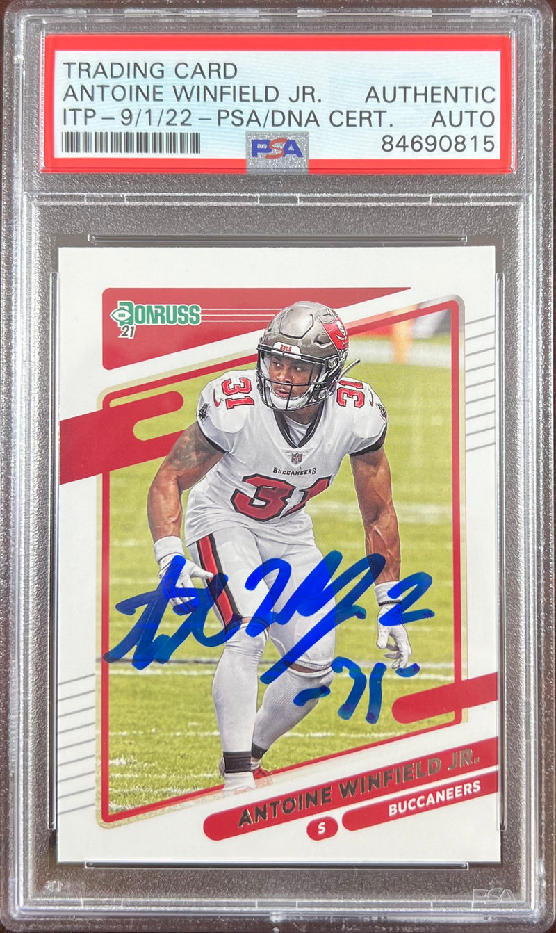 Antoine Winfield Jr auto 2021 Donruss card Tampa Bay Buccaneers PSA Encapsulated