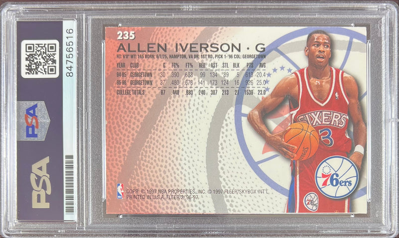 Allen Iverson auto RC 1997 Fleer Ultra #235 Philadelphia 76ers PSA Encap