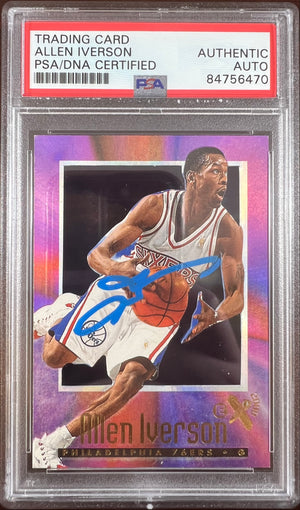 Allen Iverson auto RC 1997 SkyBox EX #53 Philadelphia 76ers PSA Encapsulated