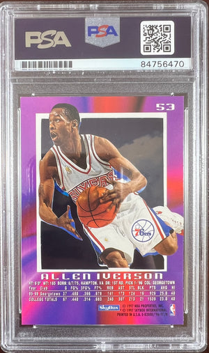 Allen Iverson auto RC 1997 SkyBox EX #53 Philadelphia 76ers PSA Encapsulated