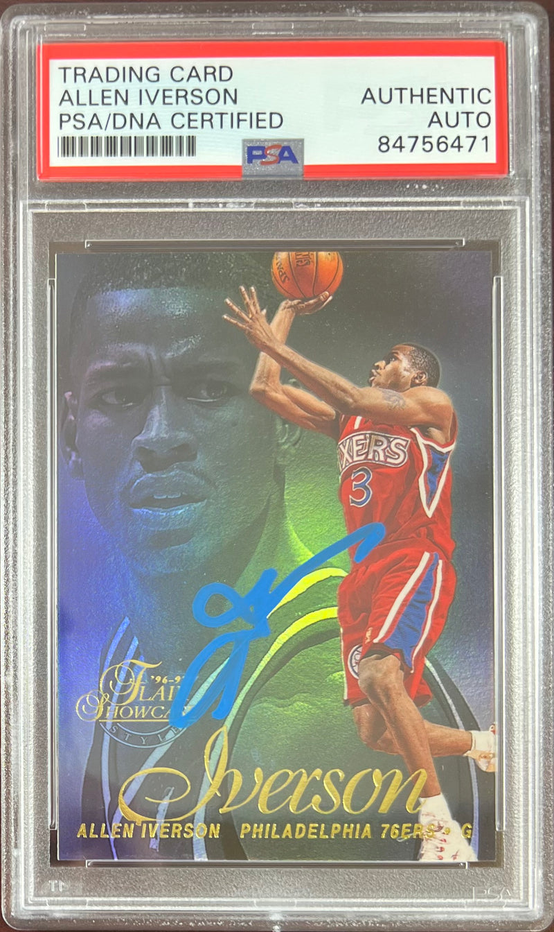 Allen Iverson auto RC 1997 Fleer Flair Showcase Philadelphia 76ers PSA Encap