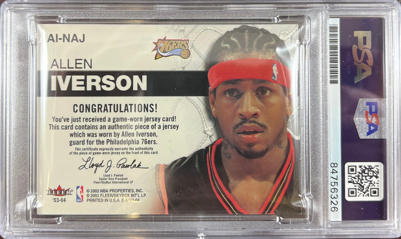 Allen Iverson auto card 2003 Fleer EX Game Used Philadelphia 76ers PSA Encap