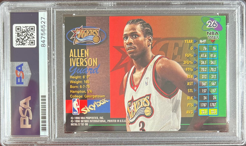 Allen Iverson auto card 1998 Metal Universe #26 Philadelphia 76ers PSA Encaps