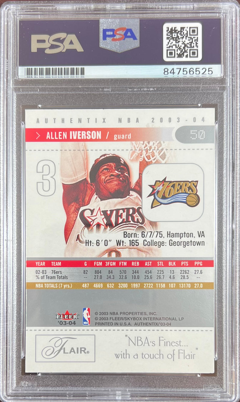 Allen Iverson auto card 2003 Fleer #50 Philadelphia 76ers PSA Encapsulated