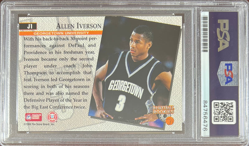 Allen Iverson auto signed RC 1996 Score #J1 Philadelphia 76ers PSA Encap
