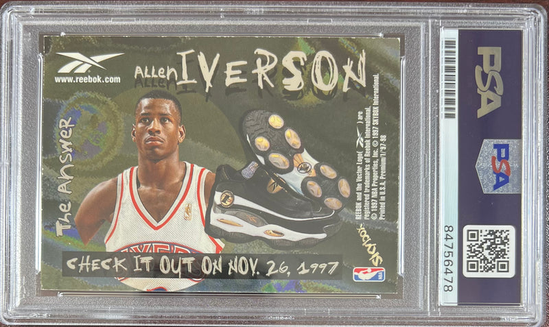 Allen Iverson auto card 1997 Skybox Reebok Philadelphia 76ers PSA Encapsulated