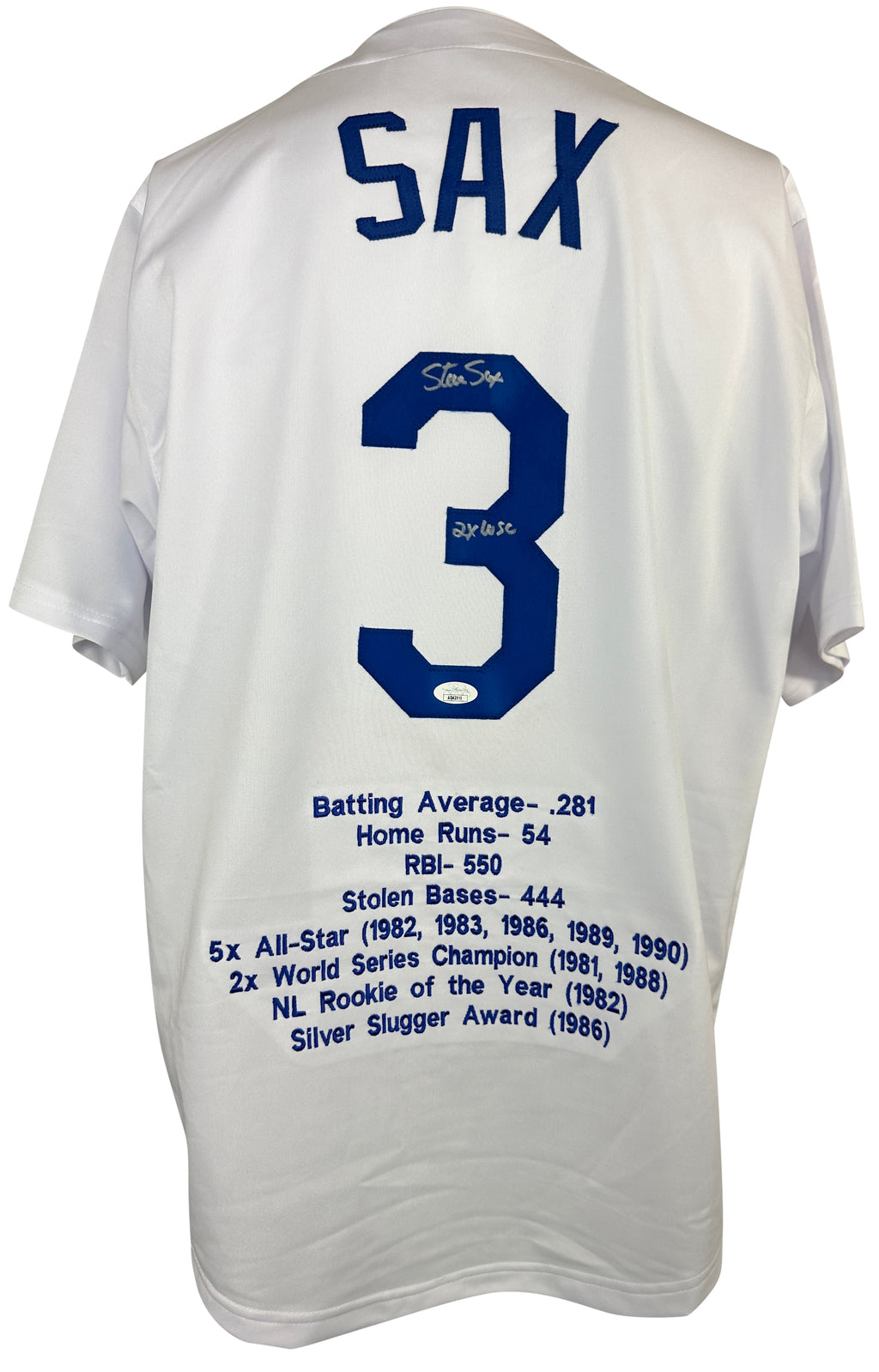 STEVE SAX SIGNED INSCRIBED WHITE PRO STYLE JERSEY JSA COA