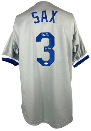 STEVE SAX SIGNED AUTOGRAPHED INSCRIBED GREY PRO STYLE JERSEY JSA COA