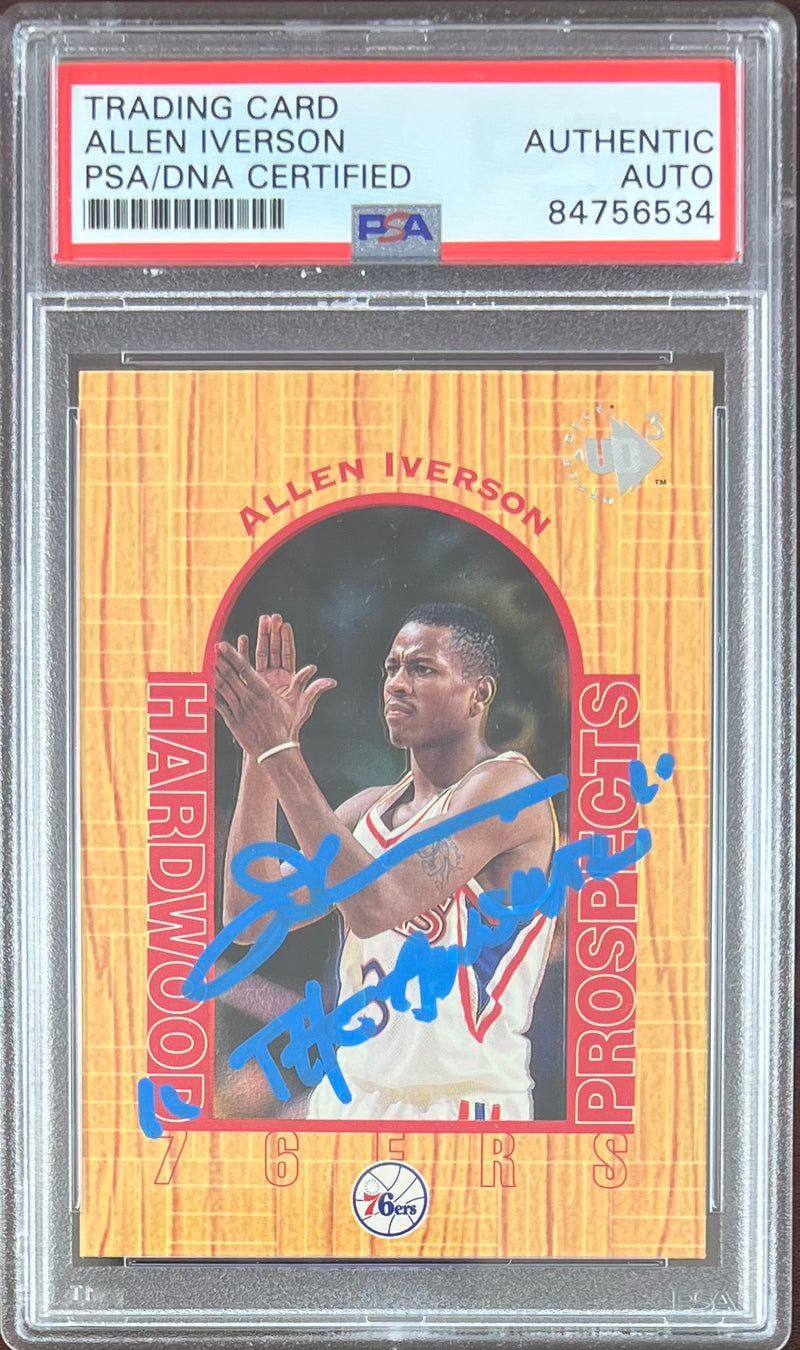 Allen Iverson auto inscribed RC 1997 Upper Deck #14 Philadelphia 76ers PSA Encap