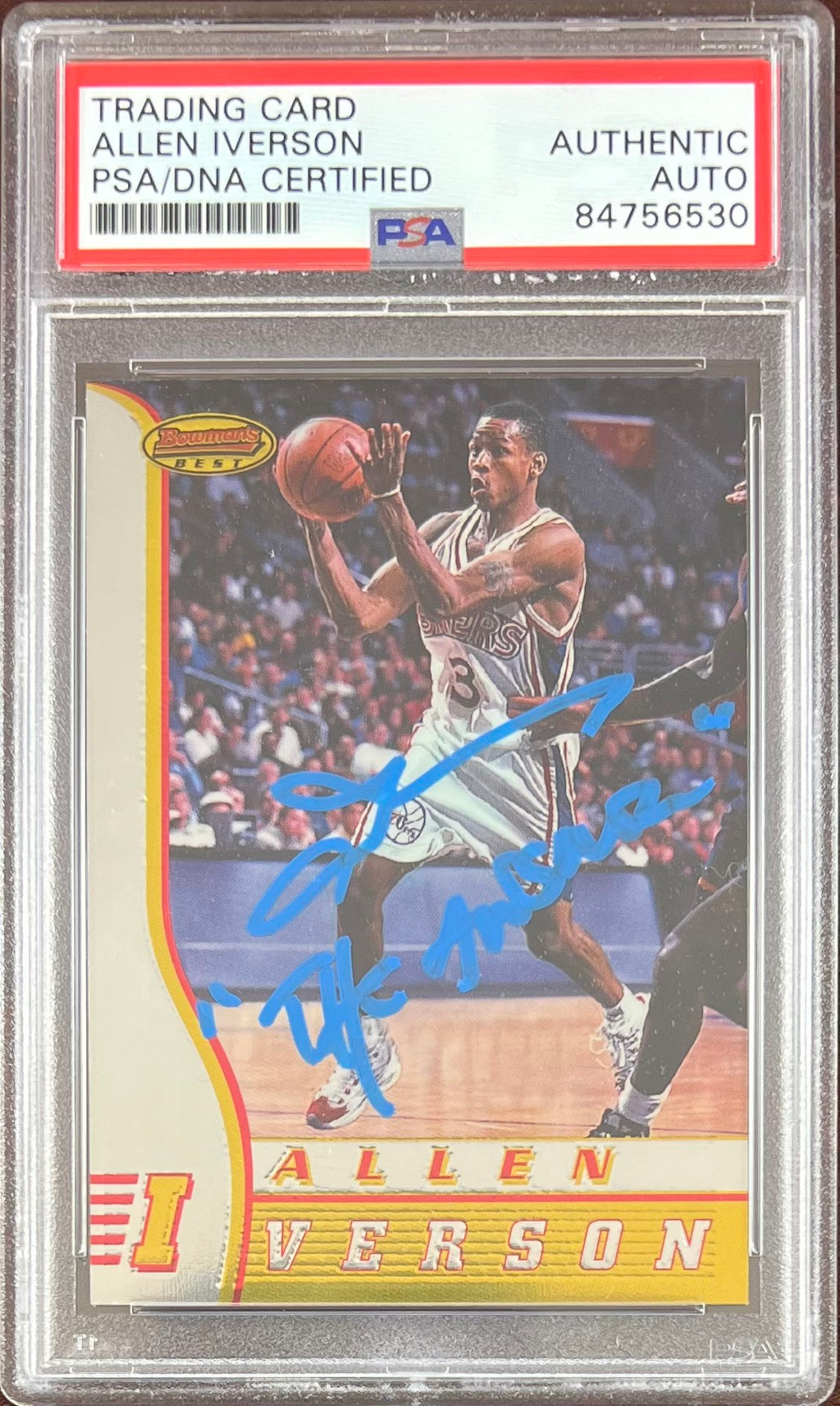 Allen Iverson auto inscribed RC 1997 Bowan's Best Philadelphia 76ers PSA Encap