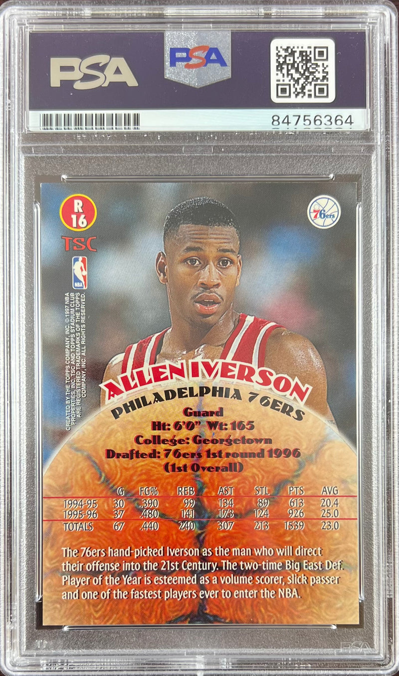 Allen Iverson auto RC 1997 Topps Stadium Club Philadelphia 76ers PSA Gem Mint 10