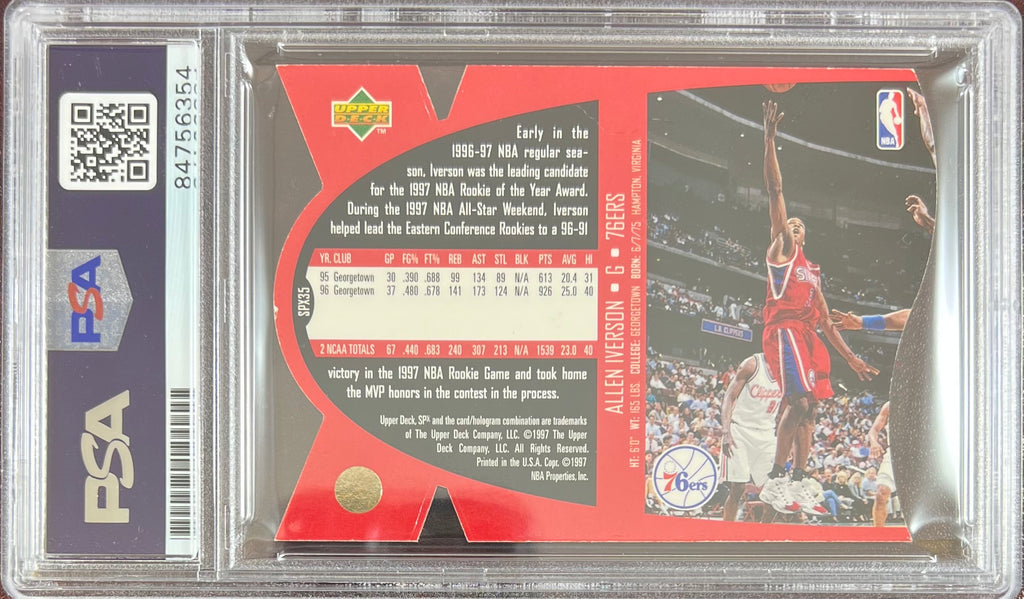 Allen Iverson auto inscribed Upper Deck SPX Philadelphia 76ers PSA Gem Mint 10