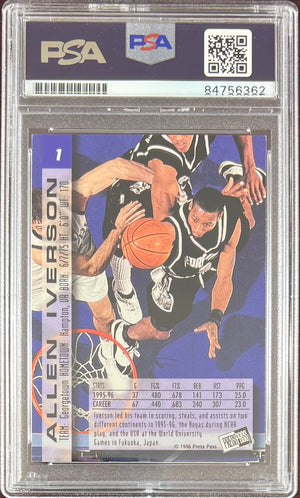 Allen Iverson auto RC 1996 Press Pass #1 Philadelphia 76ers PSA Gem Mint 10