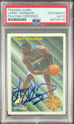 Larry Johnson auto 1993 Fleer #223 card Charlotte Hornets PSA Encapsulated
