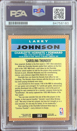 Larry Johnson auto 1992 Fleer #253 card Charlotte Hornets PSA Encapsulated