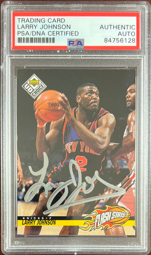 Larry Johnson auto 1998 Upper Deck #173 card New York Knicks PSA Encapsulated