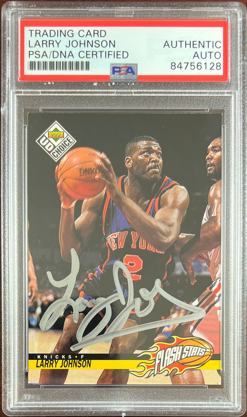 Larry Johnson auto 1998 Upper Deck #173 card New York Knicks PSA Encapsulated