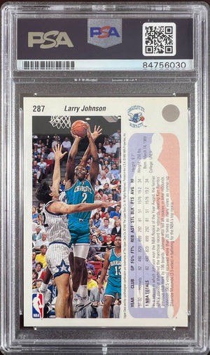 Larry Johnson auto 1992 Upper Deck #287 card Charlotte Hornets PSA Encapsulated