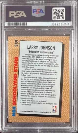 Larry Johnson auto 1992 Fleer #259 card Charlotte Hornets PSA Encapsulated