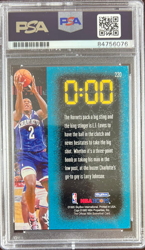 Larry Johnson auto 1995 NBA Hoops #220 card Charlotte Hornets PSA Encapsulated