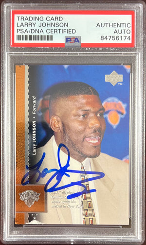 Larry Johnson auto 1997 Upper Deck #261 card New York Knicks PSA Encapsulated