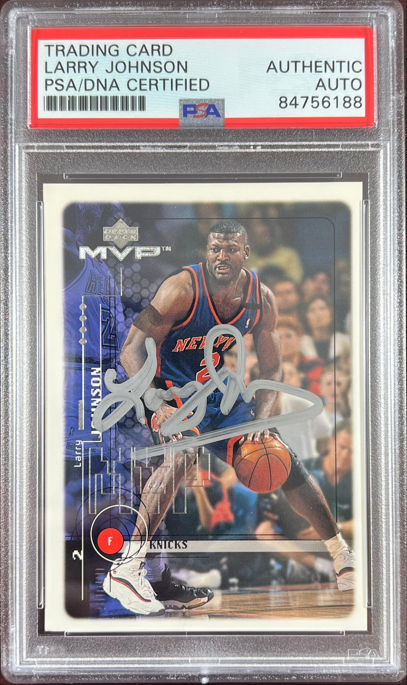 Larry Johnson auto 1999 Upper Deck #108 card New York Knicks PSA Encapsulated