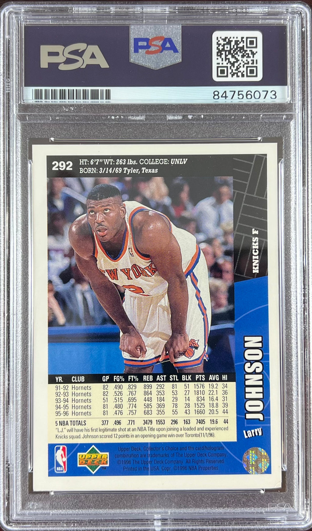 Larry Johnson auto 1996 Upper Deck #292 card New York Knicks PSA Encapsulated
