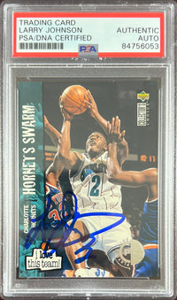 Larry Johnson auto 1995 Upper Deck #368 card Charlotte Hornets PSA Encapsulated