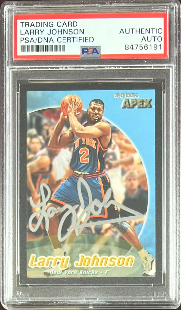 Larry Johnson auto signed 1999 SkyBox #44 card New York Knicks PSA Encapsulated