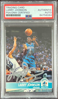 Larry Johnson auto 1994 SkyBox #21 card Charlotte Hornets PSA Encapsulated