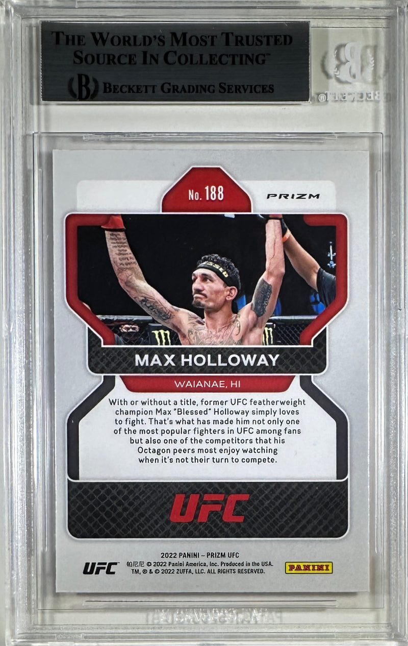 Max Holloway auto inscribed 2022 Panini Prizm card #188 UFC BAS Encapsulated