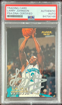 Larry Johnson auto signed 1996 Fleer #11 card Charlotte Hornets PSA Encapsulated