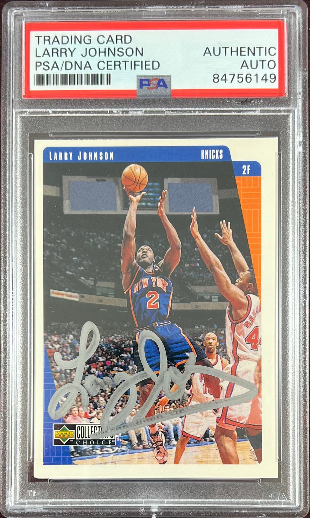 Larry Johnson auto 1997 Upper Deck #92 card New York Knicks PSA Encapsulated