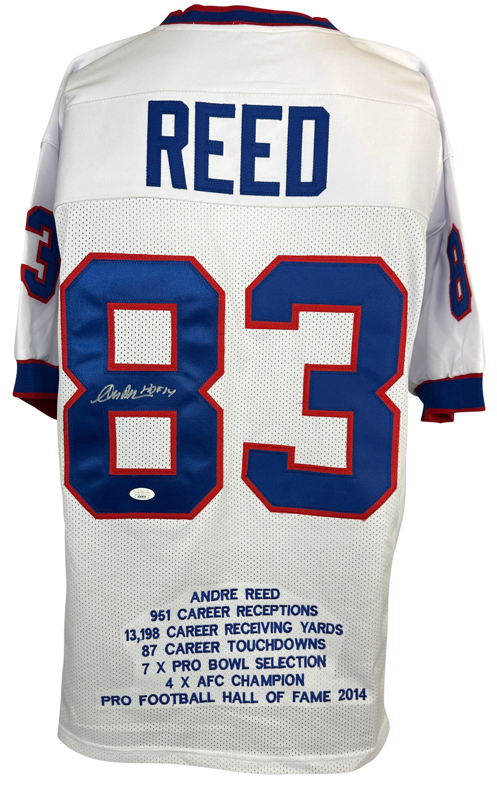 ANDRE REED AUTOGRAPHED SIGNED INSCRIBED WHITE PRO STYLE JERSEY