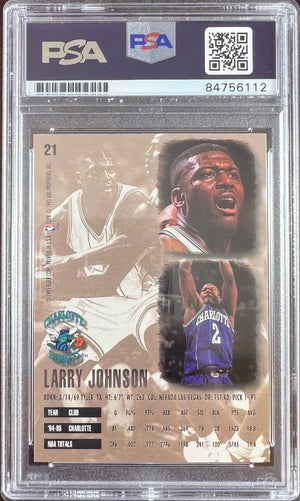 Larry Johnson auto 1995 Fleer #21 card Charlotte Hornets PSA Encapsulated