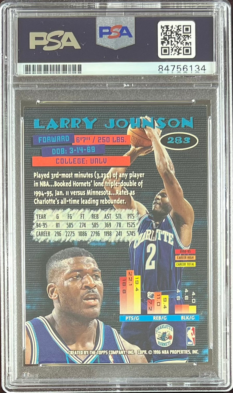 Larry Johnson auto 1996 Topps #283 card Charlotte Hornets PSA Encapsulated