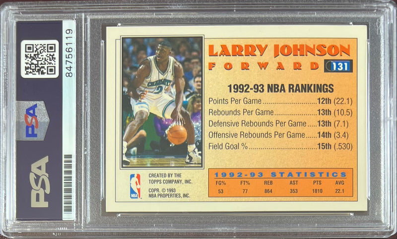 Larry Johnson auto 1993 Topps #131 card Charlotte Hornets PSA Encapsulated
