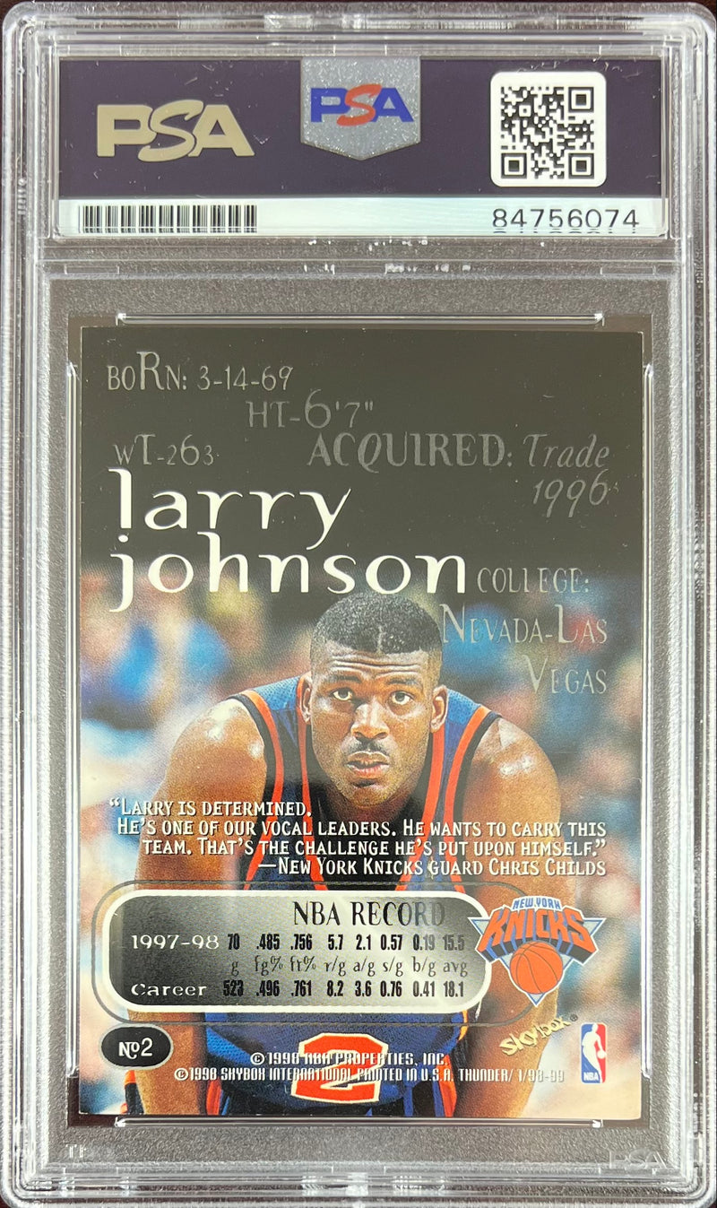 Larry Johnson auto 1998 SkyBox #2 card New York Knicks PSA Encapsulated