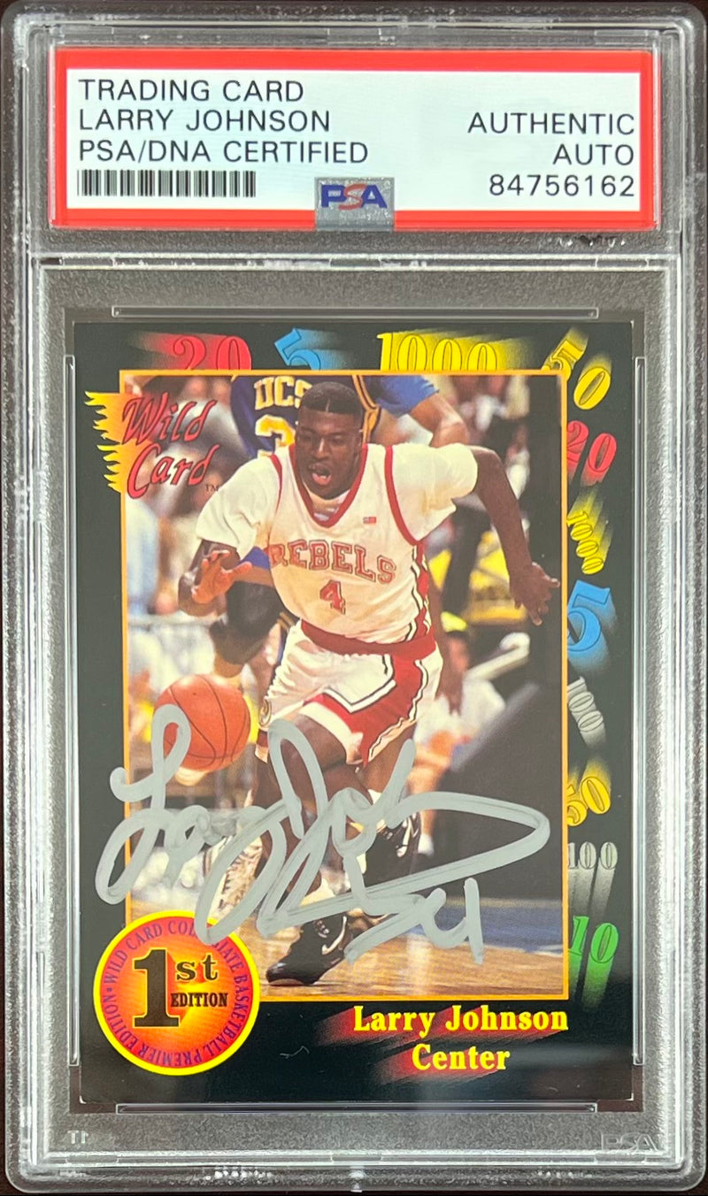 Larry Johnson auto 1991 Wild Card RC #24 UNLV PSA Encapsulated Charolett Hornets