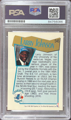 Larry Johnson auto inscribed 1991 NBA Hoops RC #546 Charlotte Hornets PSA Encap