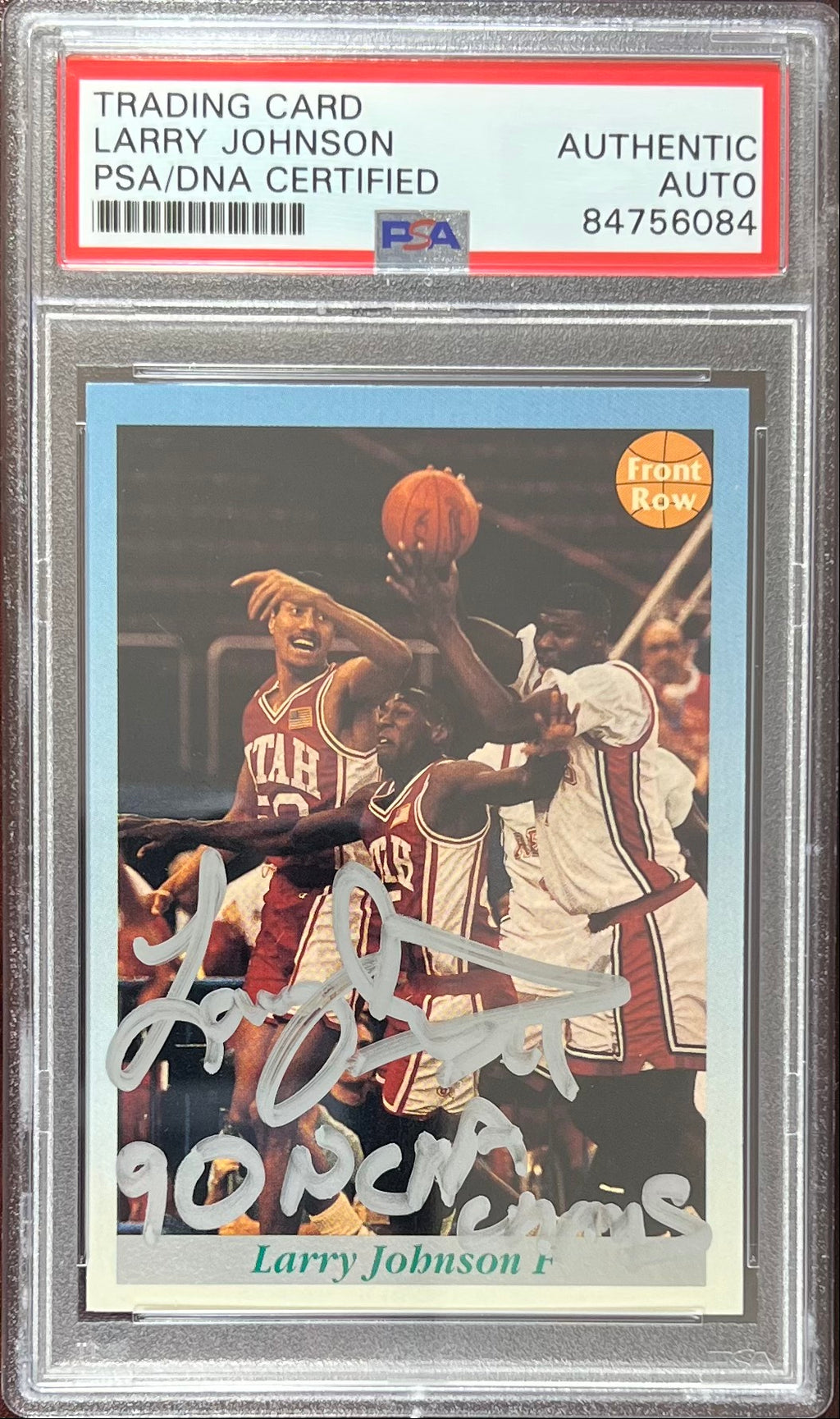 Larry Johnson auto inscribed 1992 Front Row #31 RC UNLV PSA Encapsulated