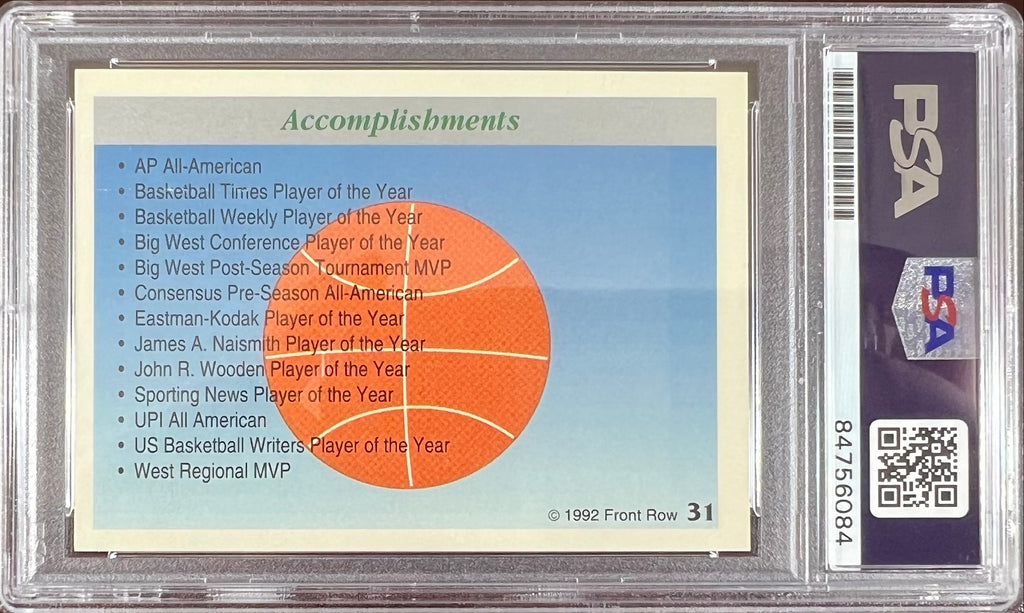 Larry Johnson auto inscribed 1992 Front Row #31 RC UNLV PSA Encapsulated