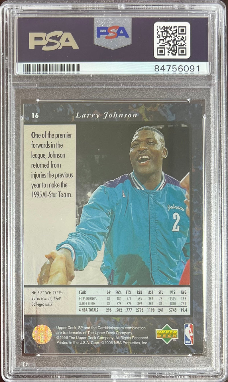 Larry Johnson auto insc 1996 Upper Deck SP #16 card Charlotte Hornets PSA Encap
