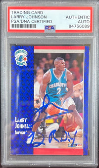 Larry Johnson auto inscribed 1992 Fleer RC #255 Charlotte Hornets PSA Encap